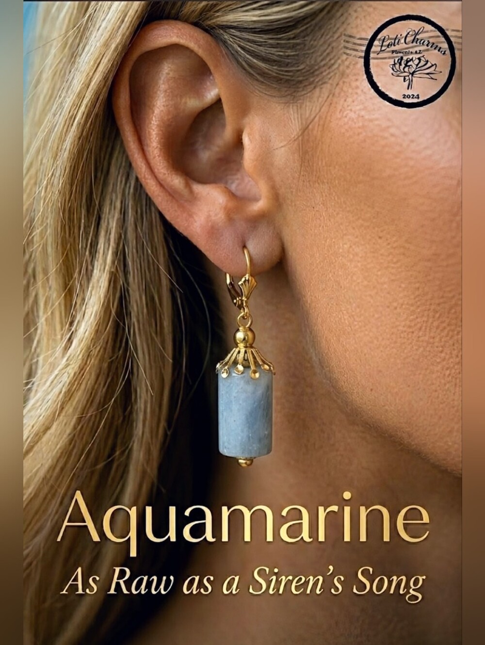 Natural Aquamarine Large In Drop Gold Plated Earrings
